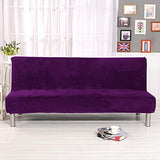 MIFXIN Armless Sofa Bed Cover Stretch Futon Slipcover Plush Thick Solid Color 3 Seat Full Folding Sofa Couch Futon Furniture Protector Without Armrests (Purple) MIFXIN