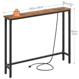 HOOBRO 39.4 Inch Narrow Console Table with Power Outlets, 5.9 Inch Sofa Table with Storage, Skinny Behind Couch Table, for Entryway Hallway, Small Spaces, Rustic Brown and Black BF52UXG01G1 HOOBRO