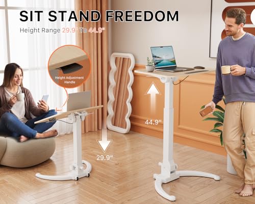 JOY worker Foldable Mobile Standing Desk, Pneumatic Height Adjustable Sit Stand Desk, 90° Tiltable Rolling Laptop Desk, Portable Cart with Wheels Non-Slip Mat for Home Office, Holds Up to 22lbs JOY worker