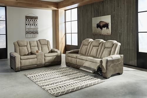 Signature Design by Ashley Next-Gen DuraPella Power Reclining Sofa with Adjustable Headrest, Sand Signature Design by Ashley