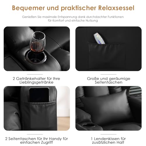 SAMERY Power Recliner Chair, Electric Wall Hugger Recliner Chair Reclining Sofa Home Theater Seating for Living Room with Massage & Heat, USB, LED Lights, Cup Holders, Side Pockets, Lumbar Pillow
