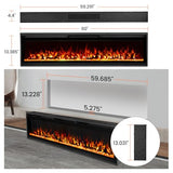 TUAN Electric Fireplace Inserts, Ultra Thin Wall Mounted Fireplace with Remote Control, Multicolor Realistic Flame, Touch Screen, Thermostat, Timer, 750w/1500w (Log & Crystal Included) (60 inch) TUAN