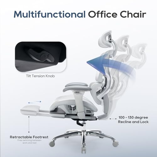 COLAMY Ergonomic Mesh Office Chair, High Back Desk Chair with Footrest, Adjustable Headrest and 3D Arms, Fixed Tilt Lock, Lumbar Support, Breathable Mesh Computer Chair for Home Office,Grey COLAMY