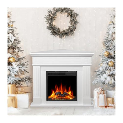ZAFRO 43 Inch Corner Fireplace TV Stand with Mantel - Electric Fireplace Heater, Wooden Entertainment Center, Adjustable LED Flame, White
