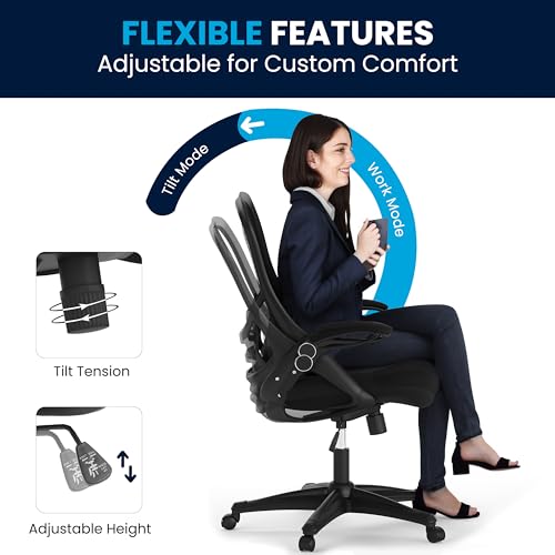 Flash Furniture Porter High Back Black Mesh Ergonomic Swivel Office Chair with Black Frame and Flip-up Arms Flash Furniture