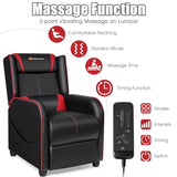Goplus Massage Gaming Recliner Chair, Racing Style PU Leather Single Recliner Sofa with Footrest, Adjustable Modern Living Room Recliners, Ergonomic Home Theater Recliner Seat (Red)