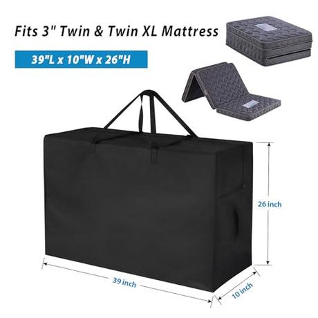 Jungda Folding Mattress Storage Bag, Carry Case for Trifold Mattress, Fit 3 Inch Tri Foldable Twin/Twin xl Mattress (Mattress NOT Included) - 39"L x 10"W x 26"H Jungda