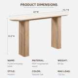OKD 63 Inch Modern Console Table with Arc Faux Marble Texture Top, Fluted Wood Base, Contemporary Entryway Sofa Table for Living Room, Hallway, Foyer, Natural Oak OKD