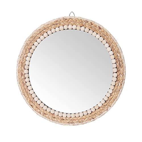 SWTHONY 15 Inch Boho Round Hanging Wall Mirror Decorative Rattan Circle Wall Mounted Mirror for Farmhouse, Living Room, Bedroom, Bathroom SWTHONY