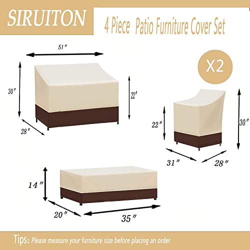 SIRUITON Patio Furniture Covers, Outdoor Furniture Cover Waterproof 4-Piece, Patio Furniture Set Covers, Heavy Duty Durable and Water Resistant Fabric, Fit for Chairs, Couch, Coffee Table, Khaki SIRUITON
