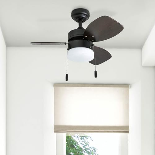 Honeywell Ceiling Fans Ocean Breeze Modern 30 Inch Ceiling Fan with Light, Pull Chain LED Indoor Fan with 3 Blades, Dark Brown Chestnut and Light Oak Blade Finish Options, Gilded Espresso (50602-01) Honeywell Ceiling Fans
