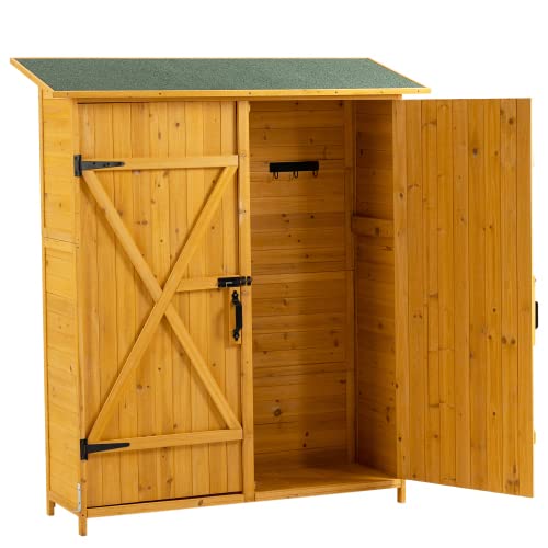 Outdoor Storage Cabinet- Garden Storage Shed- Lockable Wooden Storage Sheds Organizer for Home, Yard, Outdoor 56”L x 19.5”W x 64”H (Natural + Solid Wood)