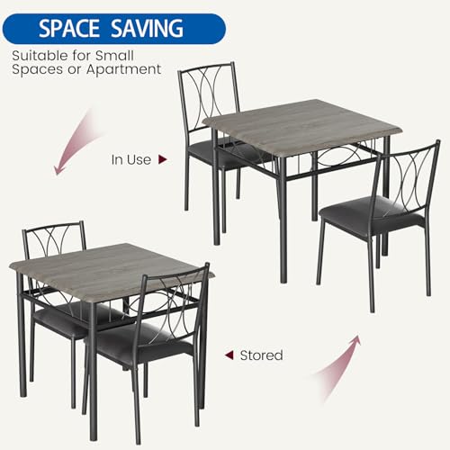 IDEALHOUSE Dining Table Set for 2, Square Dinner Table Sets with 2 Upholstered Chairs, Small Kitchen Table and Chairs for 2, Corner Dining Room Table Set for Apartment, Small Space, Dinner, Retro Gray IDEALHOUSE