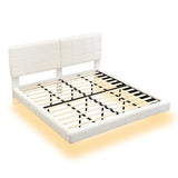 Christopher Knight Home Borden Floating Bed Frame King Size with Lights, Boucle King Size Platform Bed Frame with Headboard, Modern Floating King Bed Frame, No Box Spring Needed, Easy Assembly, White Christopher Knight Home