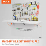 VEVOR Wall Mounted Folding Table, 39.37" x 19.69" Wall Mount Drop Leaf Table, Floating Desk with Iron Bracket, Fold Down Desk for Small Spaces, Home Office, Dining, Laundry Room, Kitchen, Bar, White VEVOR