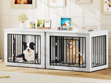 YITAHOME 76 Inch Double Dog Crate Furniture, XXL Dog Crate Furniture for 2 Dogs, Side End Table, Waterproof Top, Safety Corners, 2-in-1 Iron-Wood Fusion Dog Kennel Furniture for 2 Large Dogs,White YITAHOME