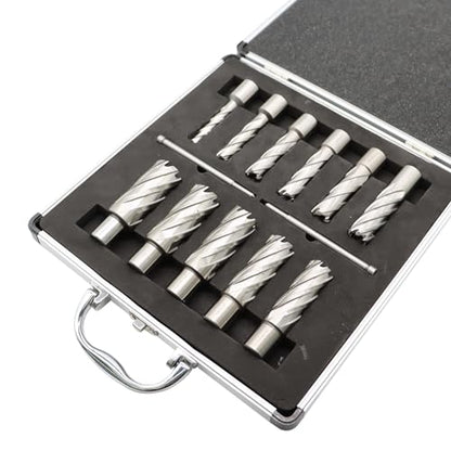 Nakkaa 13 Pcs M2 High Speed Steel Annular Cutter Set 3/4 Inch Shank Cutting Depth 1" /2''Cutting Diameter 7/16" to 1-1/16" Inch Standard Kit with 2 Pilot Pins (Cutting Depth 2'') - WoodArtSupply