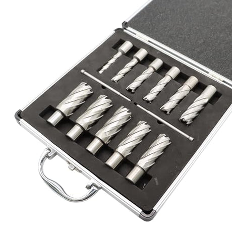 Nakkaa 13 Pcs M2 High Speed Steel Annular Cutter Set 3/4 Inch Shank Cutting Depth 1" /2''Cutting Diameter 7/16" to 1-1/16" Inch Standard Kit with 2 Pilot Pins (Cutting Depth 2'') Nakkaa
