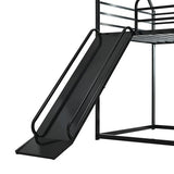 AEMSOFK Bunk Bed with Slide for Kids,Bunk Bed Twin Over Twin, Metal Junior House Low Bunk Bed, Toddler Floor Bunk Beds Frame with Guardrail for Kids, Convertible Slide and Ladder Noise Free(New Black) AEMSOFK