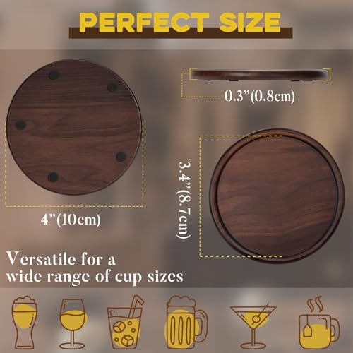 Wood Coasters with Leather Holder, GOH DODD Set of 8 Wooden Coaster Set for Drinks Desk Coffee Table Home Kitchen Office Bar, Tabletop Protection Living Room Decor, Walnut Coasters, 4 Inch GOH DODD