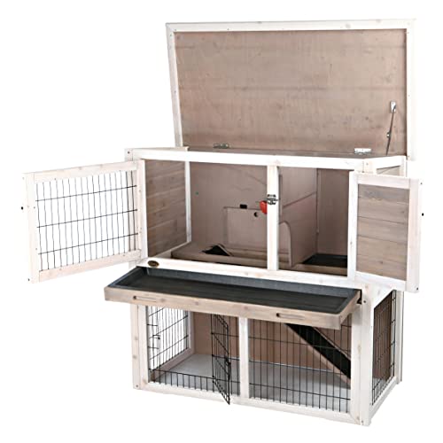 TRIXIE Pet Products Rabbit Hutch with Sloped Roof (M), Gray/White - WoodArtSupply