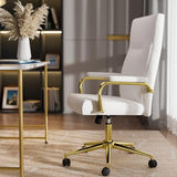 GXJ White and Gold Office Chair Memory Foam, White Leather Computer Desk Chairs with Wheels and Arms, High Back Executive Office Chair for Girl and Women GXJ