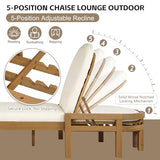 KLMM Outdoor Chaise Lounge Set of 2,Acacia Wood Patio Recliner with Arched Backrest, 5-Position Adjustable Backrest,for Poolside, Backyard, Deck & Lawn (Light Teak-lc)