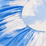 NATURETY Bedding Fitted Sheet with Deep Pocket for Single Bed Mattress Cover Sheets,White Cloud Printed Fabric Bed Sheets (Blue Sky, Queen) NATURETY