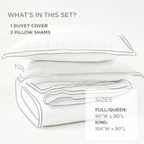 Lush Decor Hampton Double Flange Embroidered Contrast Edge Cotton Duvet Cover Set, 3 Piece Set, King, White & Black - Hotel Bedding Set - Black Trim - White Duvet Cover - Minimalist Decor Lush Decor