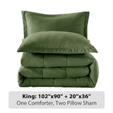 SunStyle Home King Size Comforter Set - 3 Pieces Box Stitched Reversible Comforters King Size, Lightweight Bedding Sets with 1 Down Alternative Comforter and 2 Pillow Shams for All Seasons,Green SunStyle Home