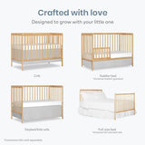 Dream On Me Synergy 5-in-1 Convertible Full-Size Baby Crib with Toddler, Day & Full Bed Conversion in Natural, GreenGuard Gold & BSA, 3 Mattress Heights, Sustainable Pinewood