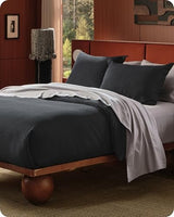 Bedsure Cotton Duvet Cover Set - 100% Cotton Waffle Weave Black Duvet Cover Oversized King Size, GentleSoft™ and Breathable Bedding Set for All Season, 3 Pieces, 120"x98" Bedsure
