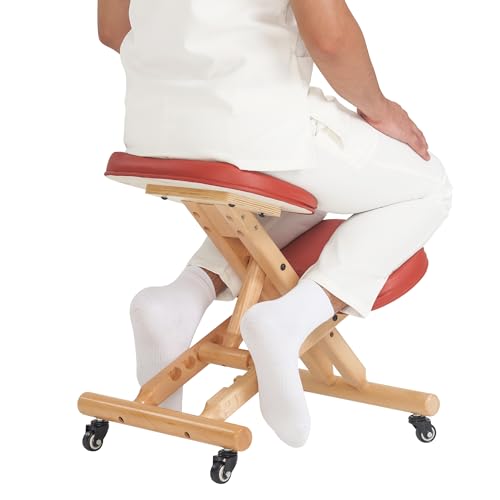 Master Massage Ergonomic Wooden Foldable Kneeling Chair for Office –Wood Folding Posture Chair - Cinnamon Master Massage Equipment