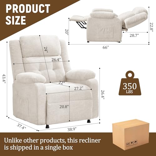 Korser Power Recliner Chair, Living Room Chairs for Adults, Oversized Electric Recliner with Side Pockets, Chenille Fabric Reclining Chair for Living Room, Bedroom
