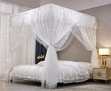 VETHIN 4 Corners Post Ruffle Princess Bed Canopy Curtain-Double Layer Cozy Drape Netting 4 Opening Mosquito Net for Girls Adults Bedroom Decoration (White/White, 53" W*78" L*82"*H/(Full))