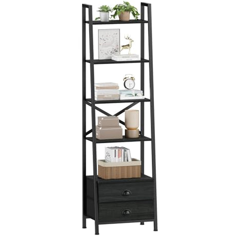 Furologee 5-Tier Industrial Ladder Shelf with 2 Drawers for Versatile Home Storage Furologee