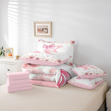 Erosebridal Initial Letter K Bed in A Bag Pink Monogrammed Bowknot Bedding Sets Twin for Girls Kids Young Woman, Floral Dreamy Princess Style Comforter Set with Sheets with 2 Pillowcases Erosebridal