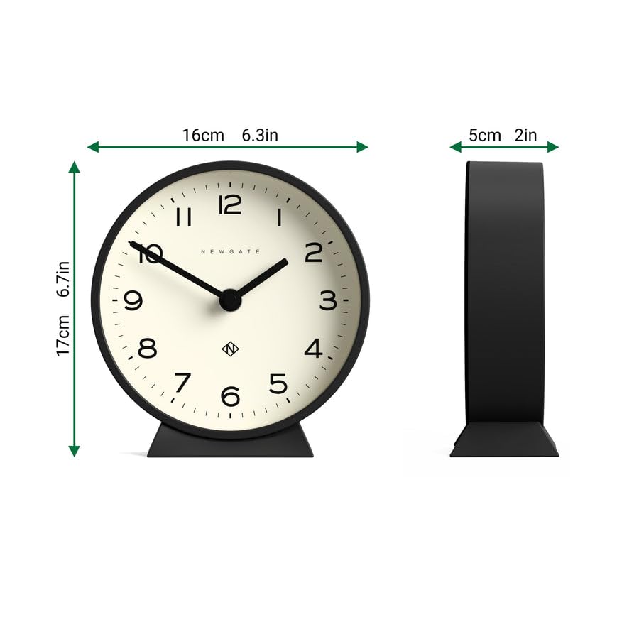 NEWGATE® M Mantel Silent Sweep Mantel Clock - 'No Tick' - A Modern Mantelpiece Clock - Small Clock Mantel Clocks - Minimalist Dial - (Black) NEWGATE