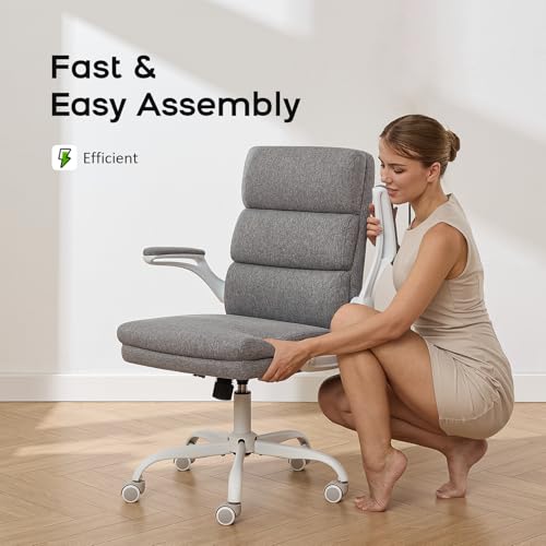 amseatec Office Chair Adjustable Desk Chair Mid Back Executive Comfortable Fabric Ergonomic Back Support Home Computer Chair with Padded Flip-up Armrest Swivel Wheels (Cement Gray) amseatec