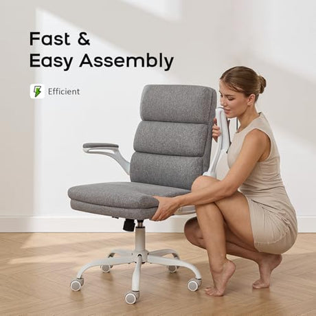 amseatec Office Chair Adjustable Desk Chair Mid Back Executive Comfortable Fabric Ergonomic Back Support Home Computer Chair with Padded Flip-up Armrest Swivel Wheels (Cement Gray) amseatec