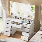DDONGMM White Vanity with Lighted Mirror, Makeup Vanity Desk with Power Outlet, 9 Drawers & Shelf Storage, 43.3” Large Vanity Desk, Women Girls Vanity Dressing Table for Bedroom Bathroom DDONGMM