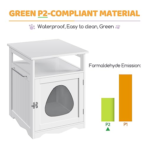 Yaheetech Cat Litter Box Enclosure, Hidden Litter Box Furniture with Open Shelf, Indoor Cat Washroom, Storage Cabinet Pet Crate, Side End Table, Wooden Pet House White Yaheetech