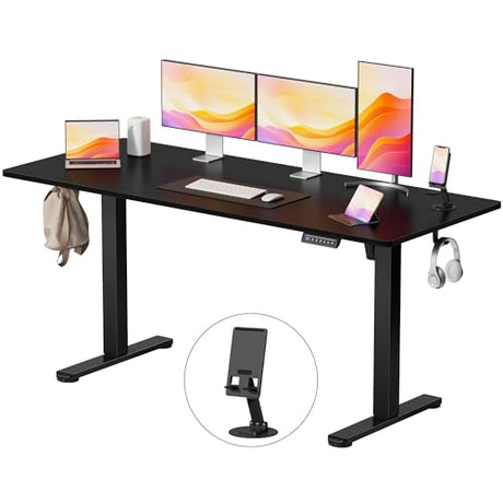 YESHOMY Height Adjustable Electric Standing Desk, 63 x 24 Inches Memory Home Office Sit Stand up Desk with Phone Holder and USB Charging Port, Black YESHOMY