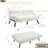 White Modern Teddy Velvet Convertible Folding Futon Couch Sofa Bed Adjustable Pillow Top Arm Memory Foam Couch Double Love Seat Sofa for Compact Space, Dorm, Apartment, Bedroom Loveseat (White) Gustonhon