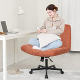 Orange Factory Criss Cross Chair Wheels Wide Cross Legged Office Desk Vanity Chair Comfy Fabric Armless Adjustable Swivel for Home Computer Task (Brown) Orange Factory