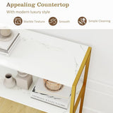 GOFLAME 2-Tier Entryway Table, 36” Console Table with Open Storage Shelf, Faux Marble Top & Metal Frame, Modern Narrow Long Behind Sofa Tables for Living Room, Hallway, Entry, White & Gold GOFLAME