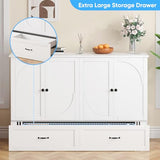 Mjkone Queen Size Murphy Bed Cabinet with Drawers & Tri-Folding Mattress, Modern Multifunctional Guest Chest Cabinet Wall Bed with USB Charging Station for Bedroom Living Room Apartment - White Mjkone