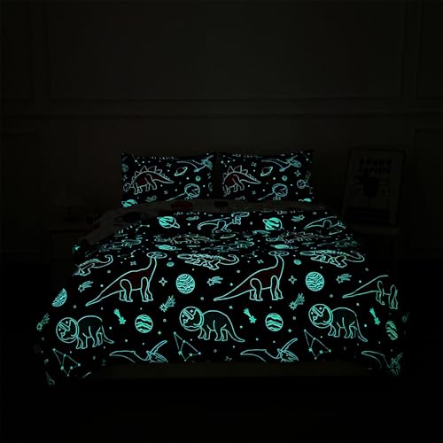 NTBED Dinosaur Kids Comforter Set Twin Size 5 Pieces Bed in A Bag for Boys Girls,Glow in The Dark Space Planet Bedding Set with Sheet NTBED