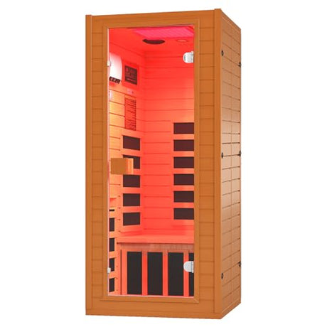RESTISLAND Full Spectrum Infrared Sauna, 1 Person Home Infrared Sauna with Red Light Therapy, Indoor Canadian Hemlock Wood Dry Saunas Room,1178w/120v, Foot Warmer, 7 Heating Panels, Bluetooth Speakers RESTISLAND