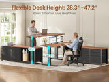SEDETA L Shaped Electric Standing Desk, 55" x 55" Height Adjustable Office Executive Desk with 6 Fabric Drawers and Storage Shelves, Sit Stand Computer Desk with Power Outlet for Home Office (Brown) SEDETA